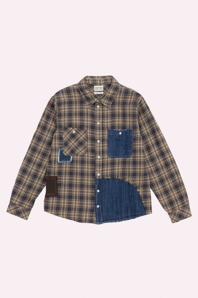 DESTROYED FLANNEL AND DENIM SHIRT 